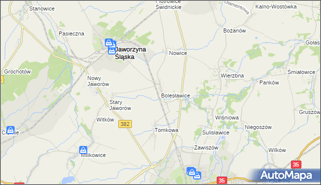 mapa Bolesławice gmina Jaworzyna Śląska, Bolesławice gmina Jaworzyna Śląska na mapie Targeo