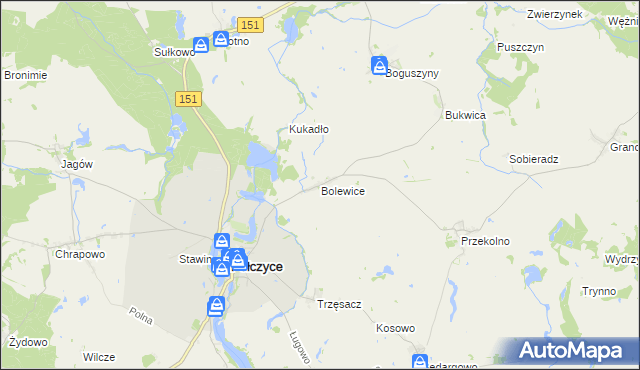 mapa Bolewice gmina Pełczyce, Bolewice gmina Pełczyce na mapie Targeo