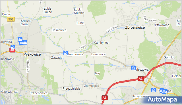 mapa Boniowice, Boniowice na mapie Targeo