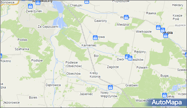 mapa Bór gmina Słupia, Bór gmina Słupia na mapie Targeo