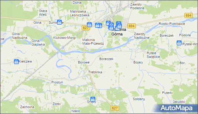 mapa Boreczek gmina Małkinia Górna, Boreczek gmina Małkinia Górna na mapie Targeo