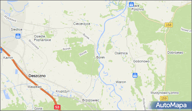 mapa Borek gmina Deszczno, Borek gmina Deszczno na mapie Targeo