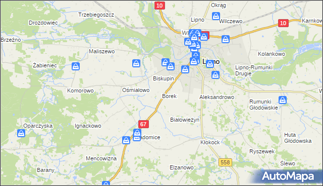 mapa Borek gmina Lipno, Borek gmina Lipno na mapie Targeo