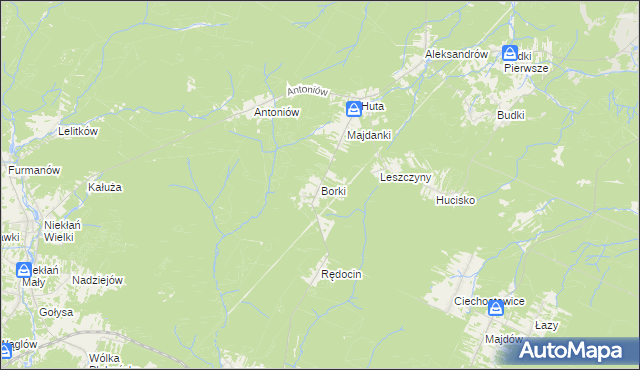 mapa Borki gmina Chlewiska, Borki gmina Chlewiska na mapie Targeo