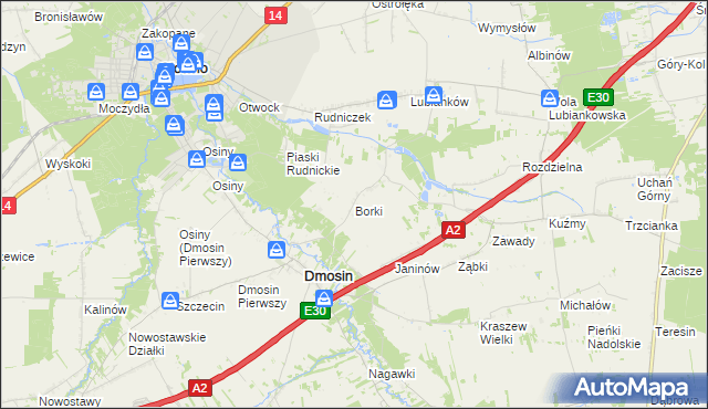 mapa Borki gmina Dmosin, Borki gmina Dmosin na mapie Targeo