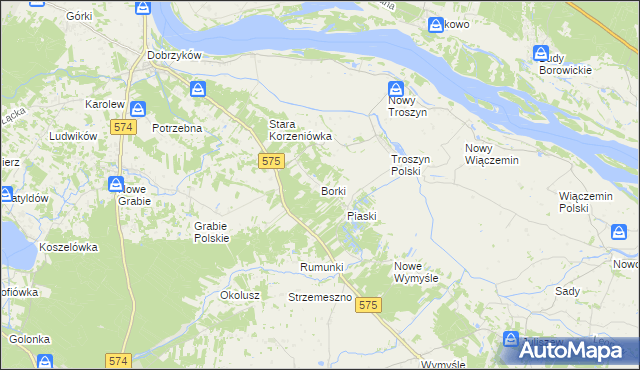 mapa Borki gmina Gąbin, Borki gmina Gąbin na mapie Targeo