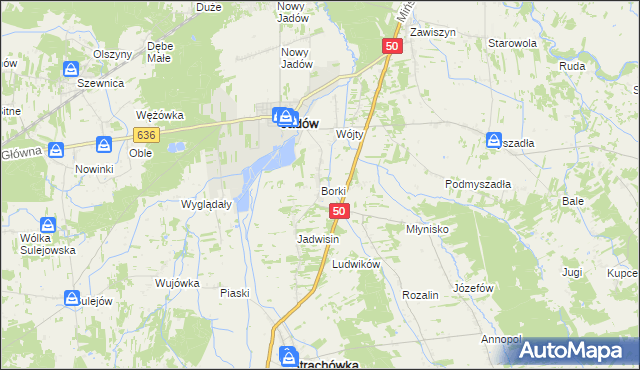 mapa Borki gmina Jadów, Borki gmina Jadów na mapie Targeo