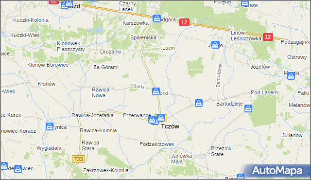 mapa Borki gmina Tczów, Borki gmina Tczów na mapie Targeo