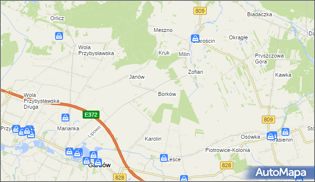 mapa Borków gmina Garbów, Borków gmina Garbów na mapie Targeo