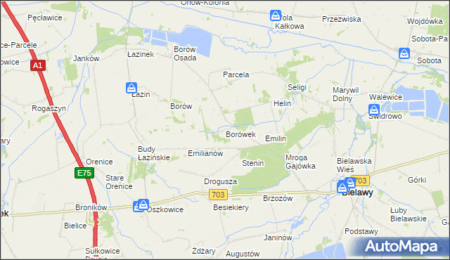 mapa Borówek gmina Bielawy, Borówek gmina Bielawy na mapie Targeo