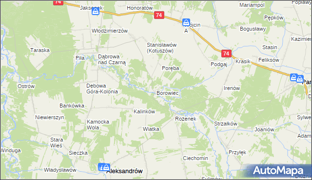 mapa Borowiec gmina Aleksandrów, Borowiec gmina Aleksandrów na mapie Targeo