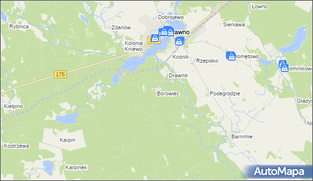 mapa Borowiec gmina Drawno, Borowiec gmina Drawno na mapie Targeo
