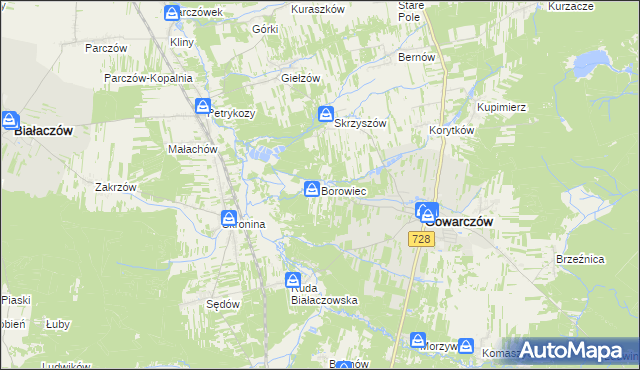 mapa Borowiec gmina Gowarczów, Borowiec gmina Gowarczów na mapie Targeo