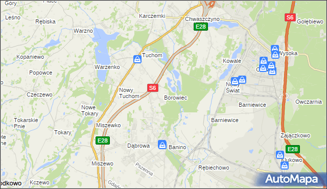 mapa Borowiec gmina Żukowo, Borowiec gmina Żukowo na mapie Targeo