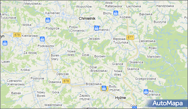 mapa Borówki gmina Chmielnik, Borówki gmina Chmielnik na mapie Targeo