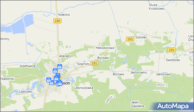 mapa Borówki gmina Szamocin, Borówki gmina Szamocin na mapie Targeo