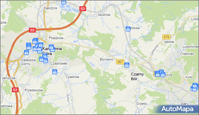 mapa Borówno gmina Czarny Bór, Borówno gmina Czarny Bór na mapie Targeo