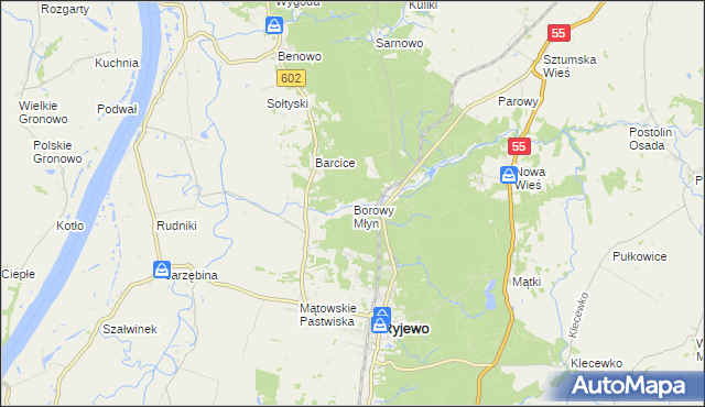 mapa Borowy Młyn gmina Ryjewo, Borowy Młyn gmina Ryjewo na mapie Targeo