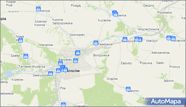 mapa Borszowice gmina Sędziszów, Borszowice gmina Sędziszów na mapie Targeo