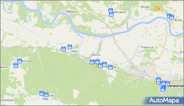 mapa Boryń gmina Czerwieńsk, Boryń gmina Czerwieńsk na mapie Targeo