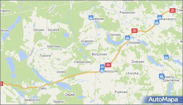 mapa Borzykowo gmina Miastko, Borzykowo gmina Miastko na mapie Targeo