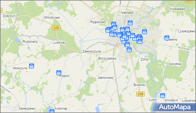 mapa Borzyszewo gmina Gryfice, Borzyszewo gmina Gryfice na mapie Targeo