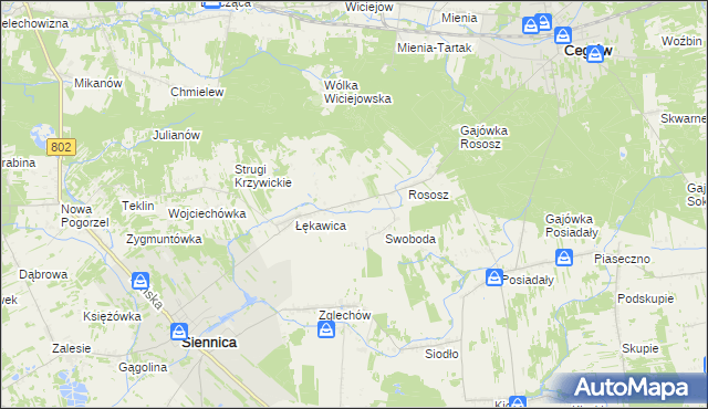 mapa Boża Wola gmina Siennica, Boża Wola gmina Siennica na mapie Targeo