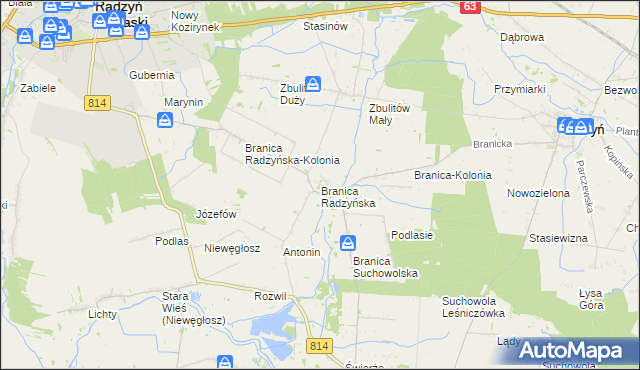 mapa Branica Radzyńska, Branica Radzyńska na mapie Targeo