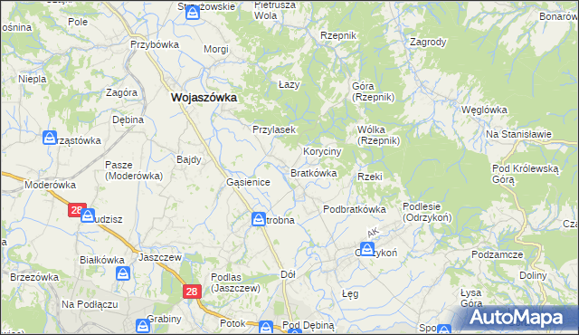 mapa Bratkówka, Bratkówka na mapie Targeo