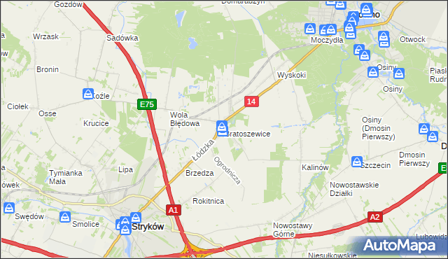 mapa Bratoszewice, Bratoszewice na mapie Targeo