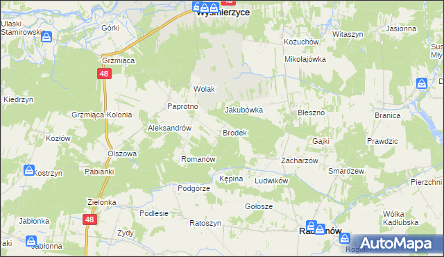 mapa Brodek gmina Wyśmierzyce, Brodek gmina Wyśmierzyce na mapie Targeo