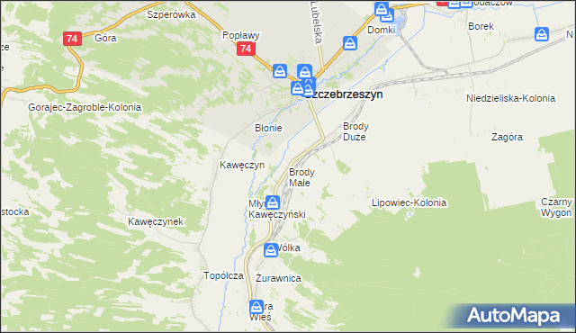 mapa Brody Małe gmina Szczebrzeszyn, Brody Małe gmina Szczebrzeszyn na mapie Targeo