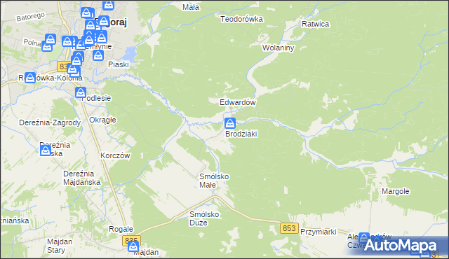 mapa Brodziaki, Brodziaki na mapie Targeo