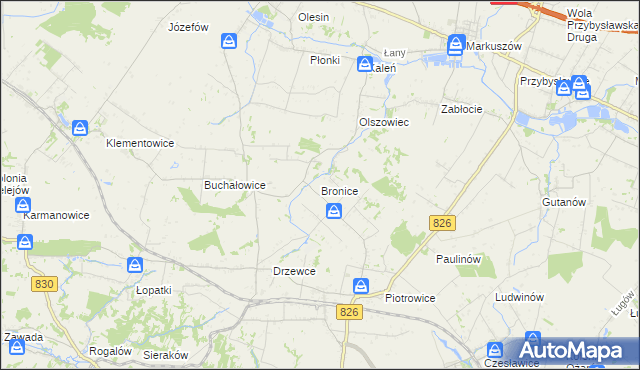 mapa Bronice gmina Nałęczów, Bronice gmina Nałęczów na mapie Targeo