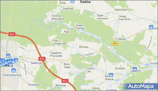 mapa Broniec, Broniec na mapie Targeo