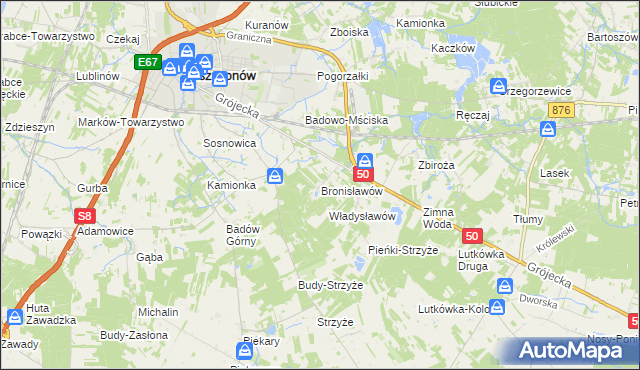 mapa Bronisławów gmina Mszczonów, Bronisławów gmina Mszczonów na mapie Targeo