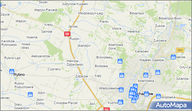 mapa Bronisławy gmina Sochaczew, Bronisławy gmina Sochaczew na mapie Targeo