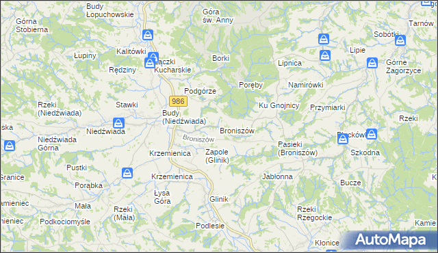 mapa Broniszów gmina Wielopole Skrzyńskie, Broniszów gmina Wielopole Skrzyńskie na mapie Targeo