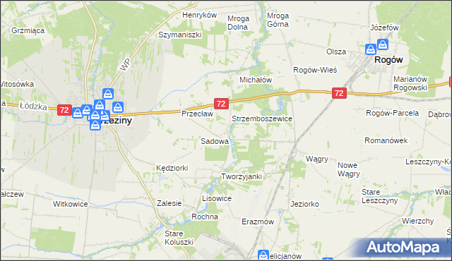 mapa Bronowice gmina Brzeziny, Bronowice gmina Brzeziny na mapie Targeo