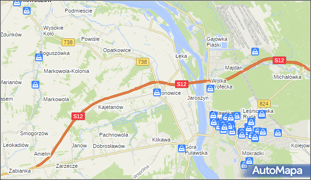 mapa Bronowice gmina Puławy, Bronowice gmina Puławy na mapie Targeo