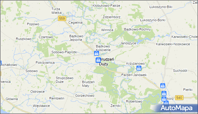 mapa Brudzeń Duży, Brudzeń Duży na mapie Targeo