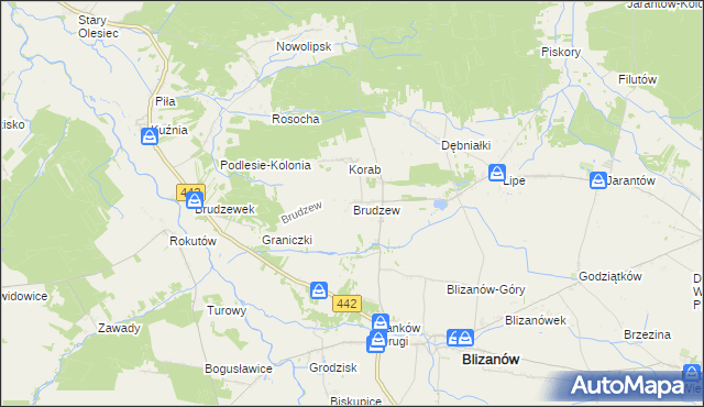 mapa Brudzew gmina Blizanów, Brudzew gmina Blizanów na mapie Targeo