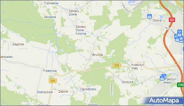 mapa Brunów gmina Chocianów, Brunów gmina Chocianów na mapie Targeo