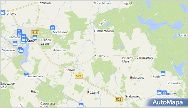 mapa Brusiny, Brusiny na mapie Targeo