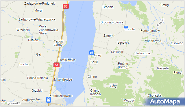 mapa Brzeg gmina Pęczniew, Brzeg gmina Pęczniew na mapie Targeo