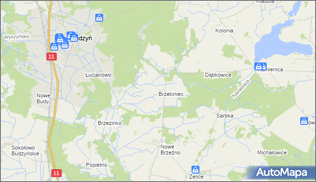 mapa Brzekiniec, Brzekiniec na mapie Targeo