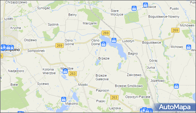 mapa Brzezie gmina Babiak, Brzezie gmina Babiak na mapie Targeo