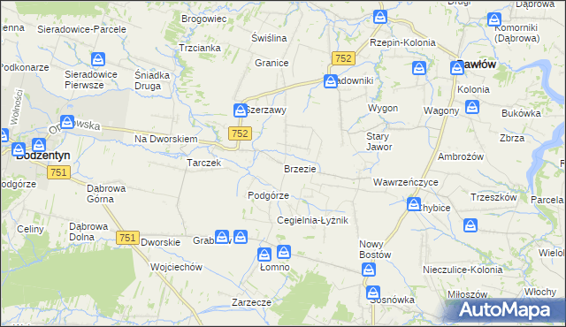 mapa Brzezie gmina Pawłów, Brzezie gmina Pawłów na mapie Targeo