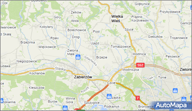 mapa Brzezie gmina Zabierzów, Brzezie gmina Zabierzów na mapie Targeo