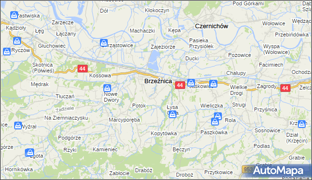 mapa Brzezinka gmina Brzeźnica, Brzezinka gmina Brzeźnica na mapie Targeo